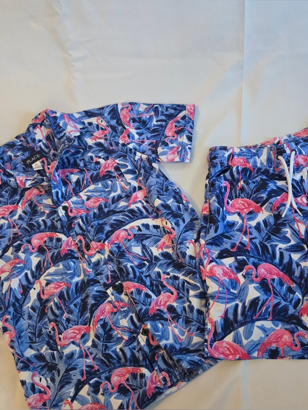Boys The Children's Place Pink & Blue Flamingo Short Sleeve Matching Set